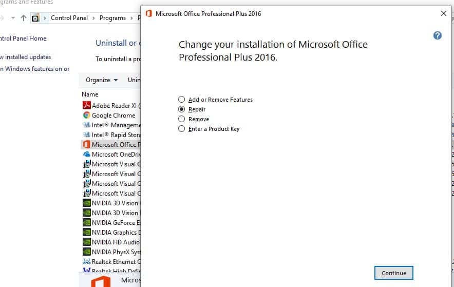 Repair Microsoft Office