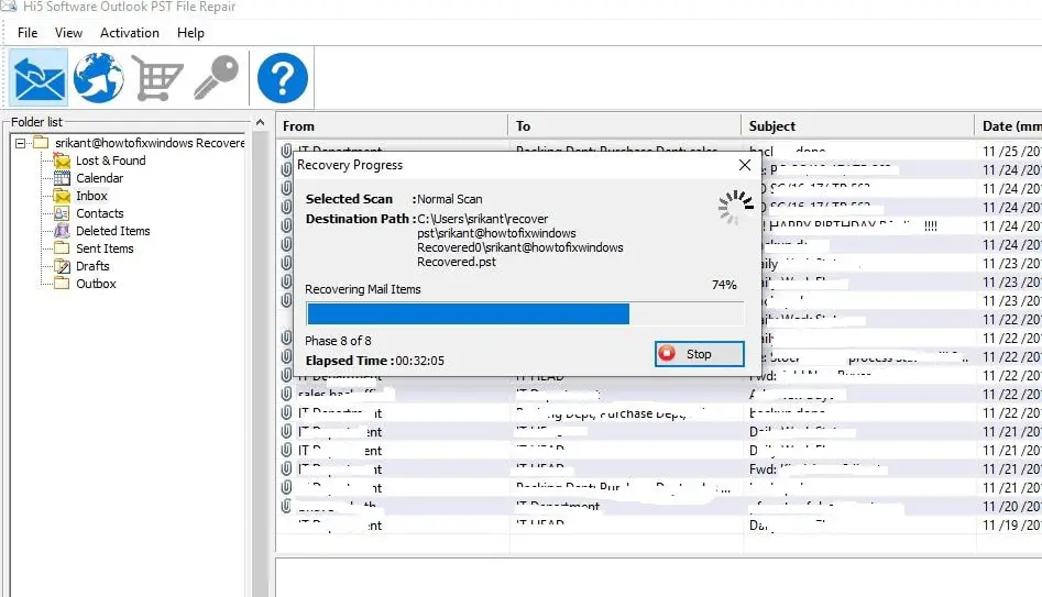 Repair Outlook PST file and recover emails