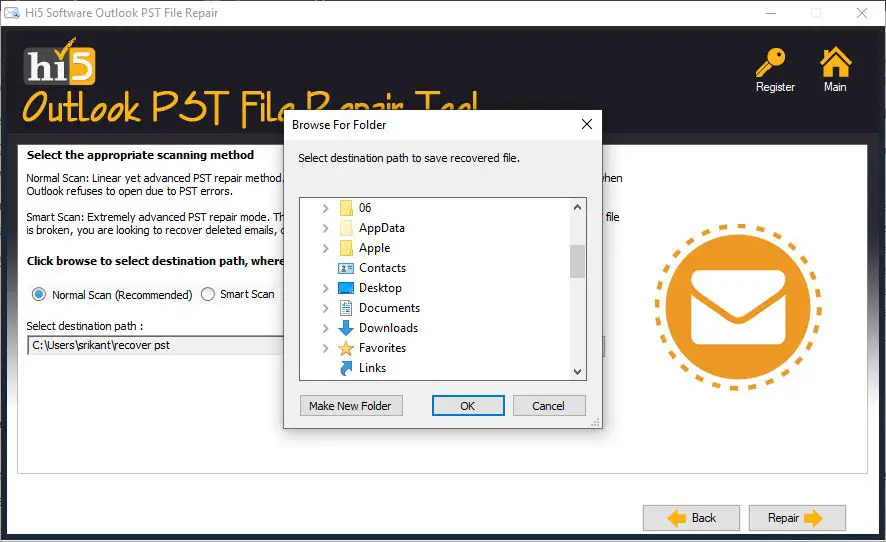 Select PST file repair modes