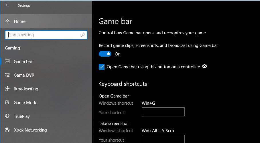 Enable Windows 10 Game bar