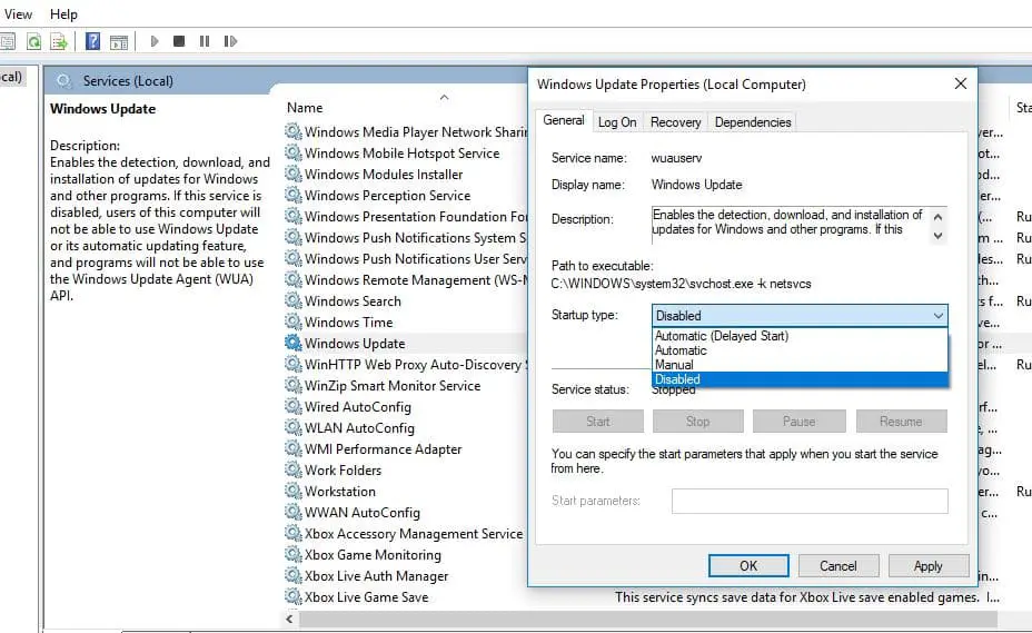 Stop Windows Update Service