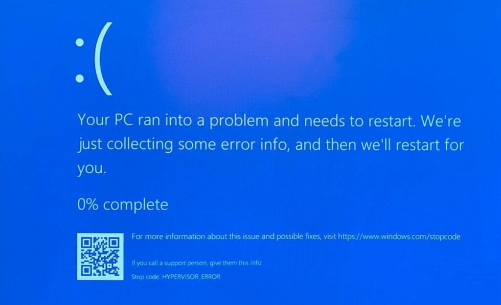 Windows 10 BSOD HYPERVISOR ERROR