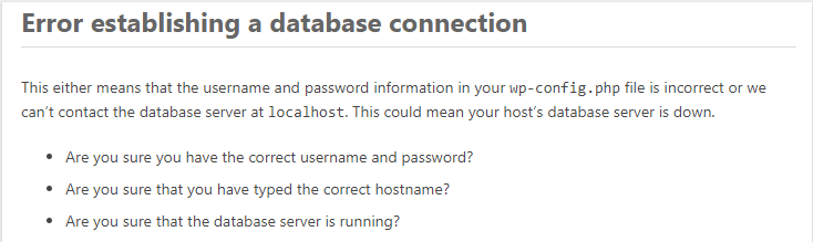 Error Establishing a Database Connection