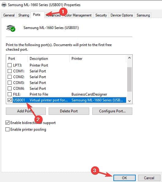 Configure printer port