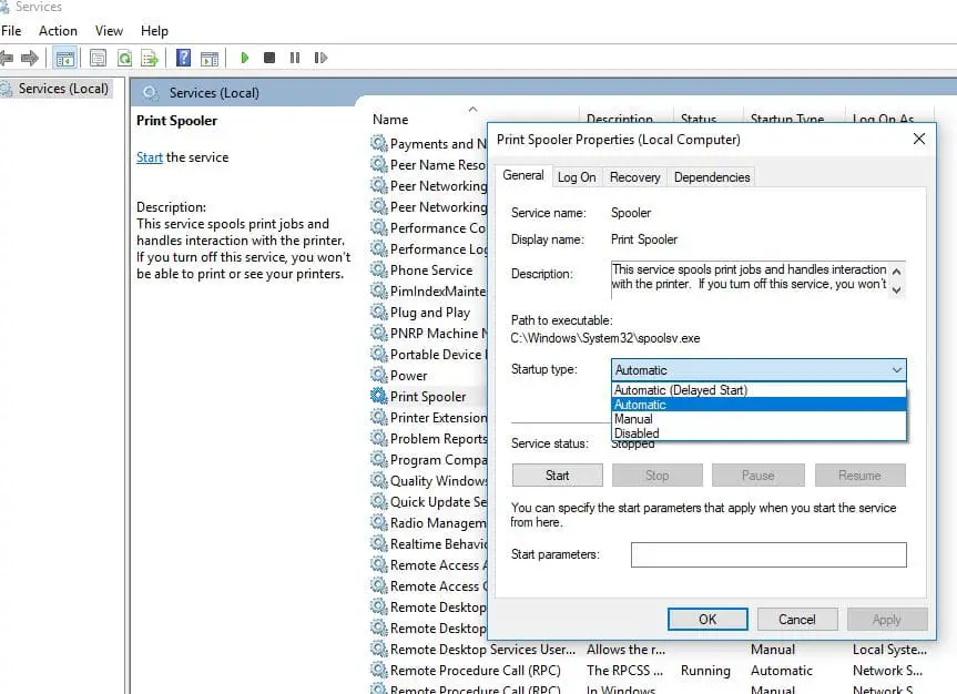 check print spooler service Running or not