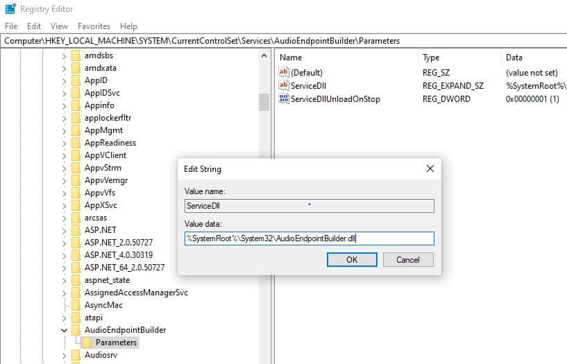 Audio service not responding reg tweak
