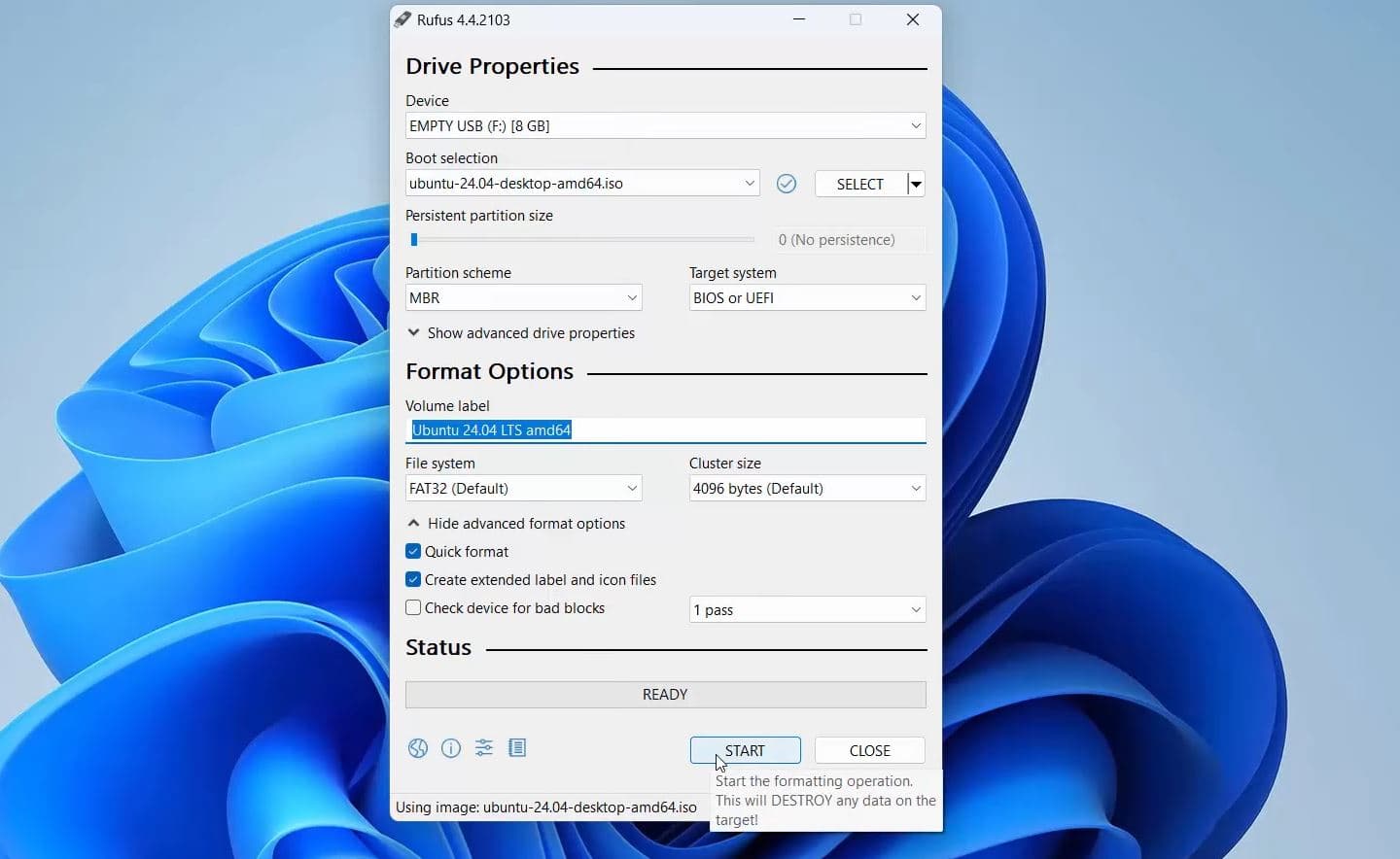 Create Ubuntu 24 Bootable USB with Rufus