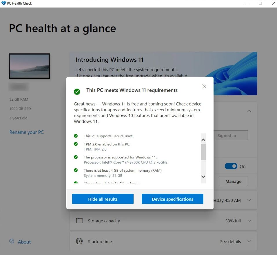 PC health check tool