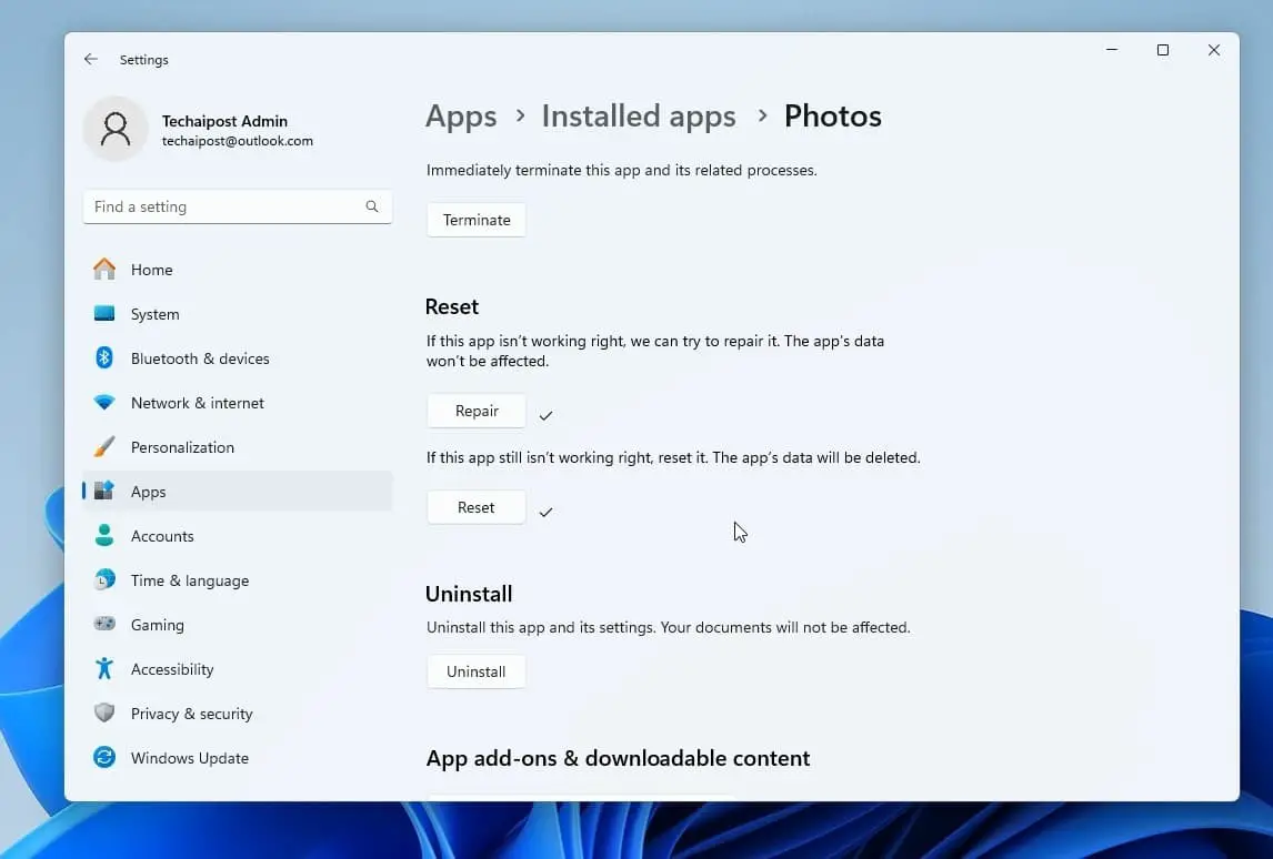 Repair or Reset the Photos App