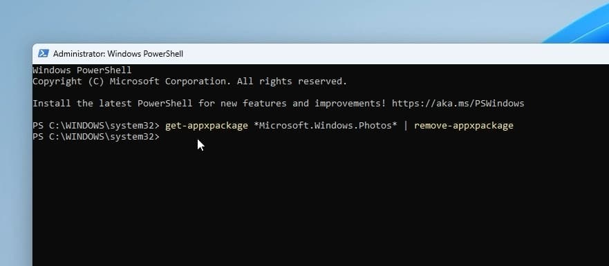 command to remove photos app
