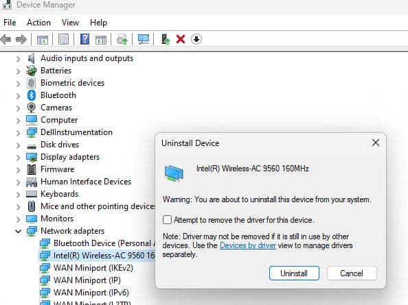 uninstall Wi-Fi adapter