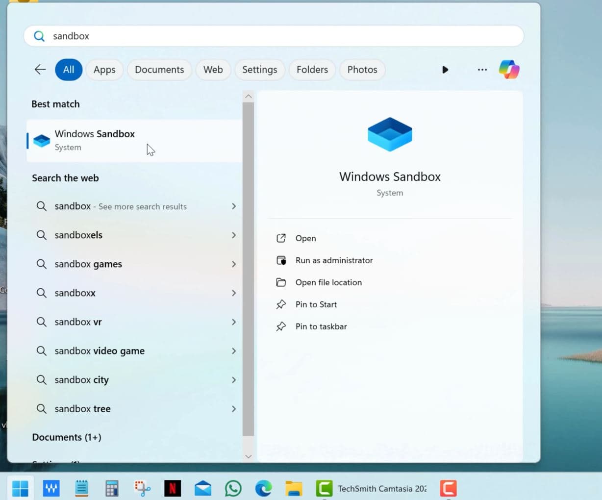 Open windows sandbox