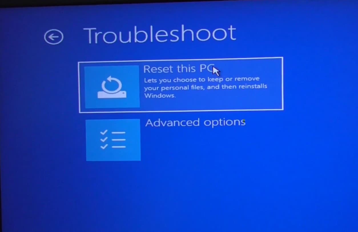 Windows Recovery (WinRE) Reset this PC