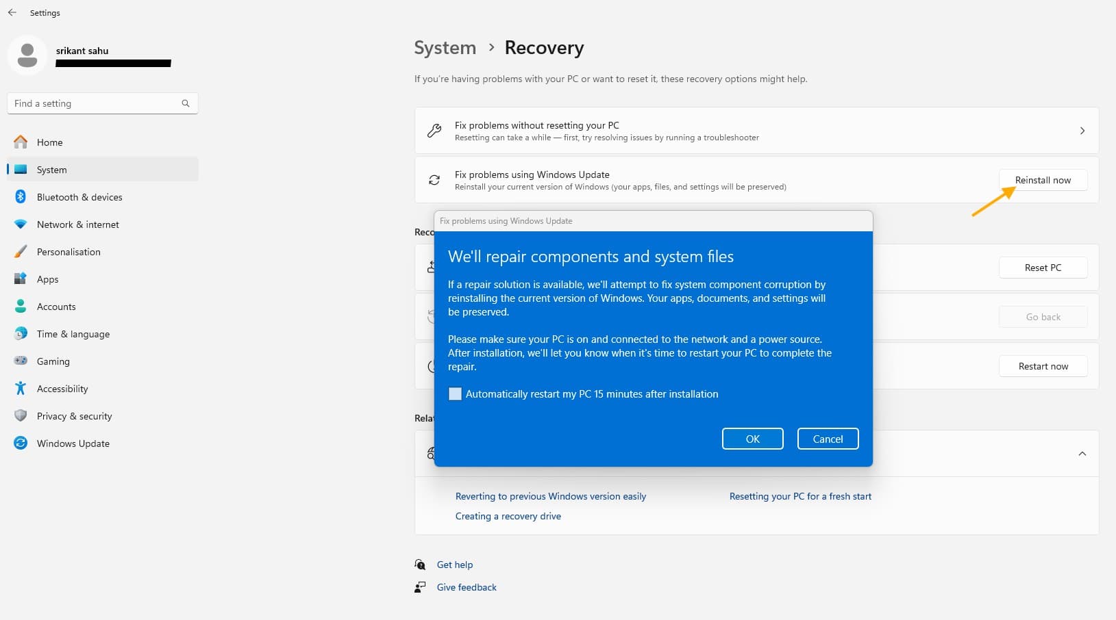 repair windows 11 using update